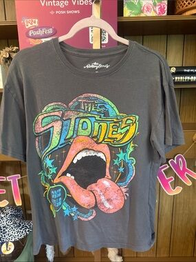 the Rolling Stones Charcoal Tee with Multicolor Graphic